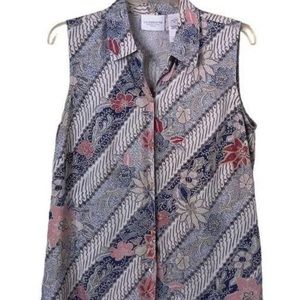 Liz Claiborne Vintage  Silk Sleeveless Floral Blouse Size PS